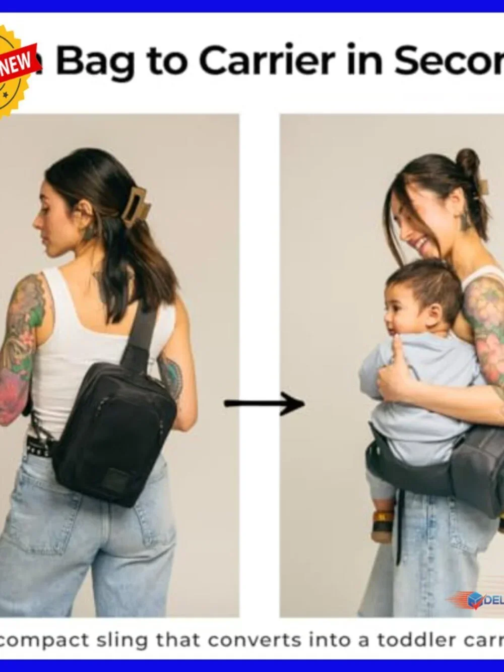 Toddler Carrier Bag with Built-in Storage, Compact Travel Diaper Bag
